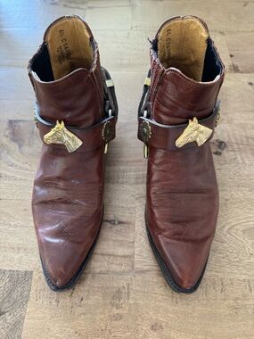 Boulet Brown Leather Harness buckle Boots Gold Horse Bit size 6.5 western rodeo